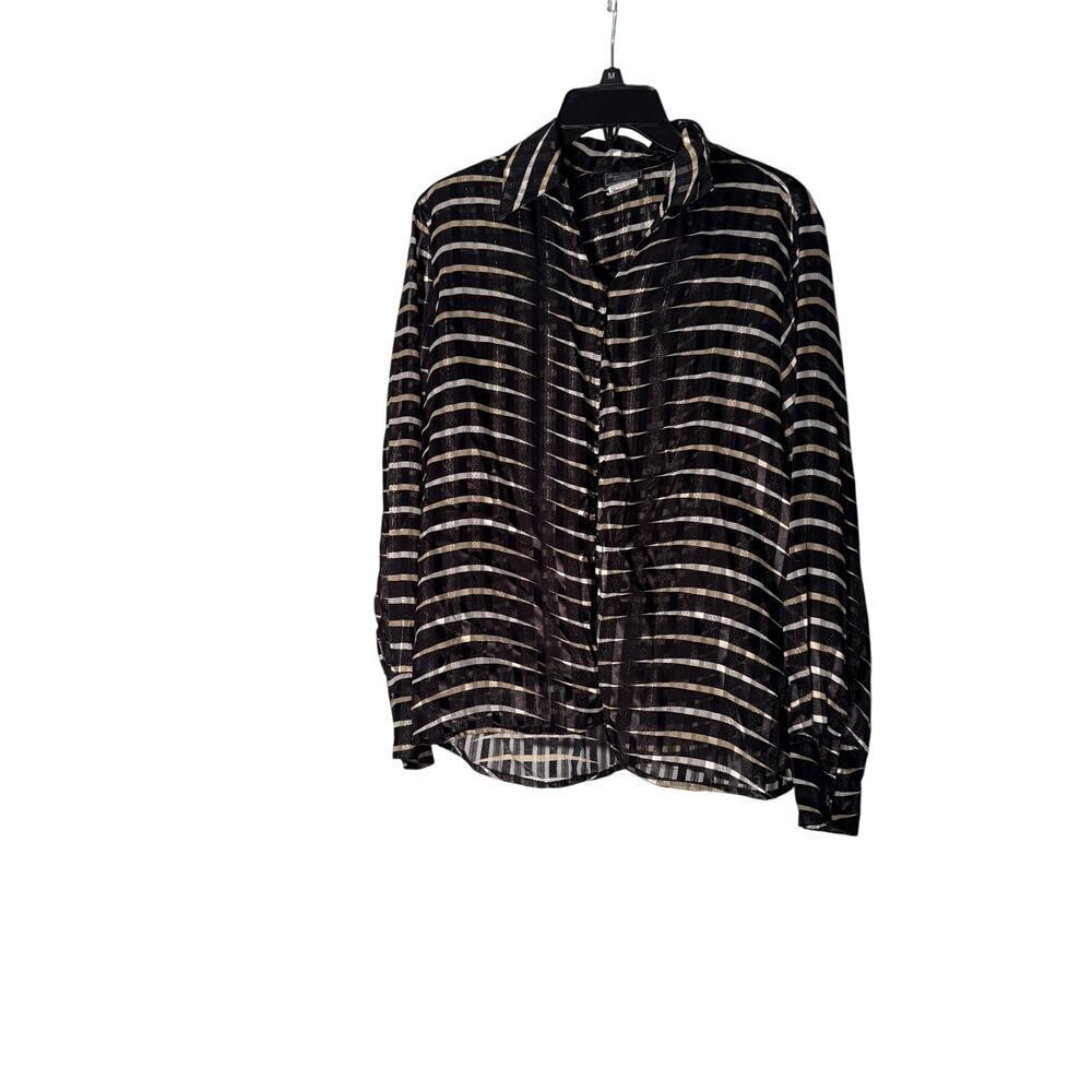 Southern Lady Black/White Sheere Long Sleeve Shirt Women's Size Large